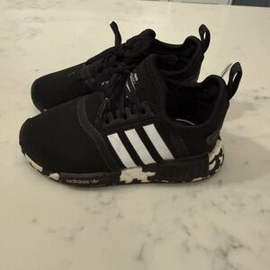 Adidas Kids Black Sneakers with White Stripes